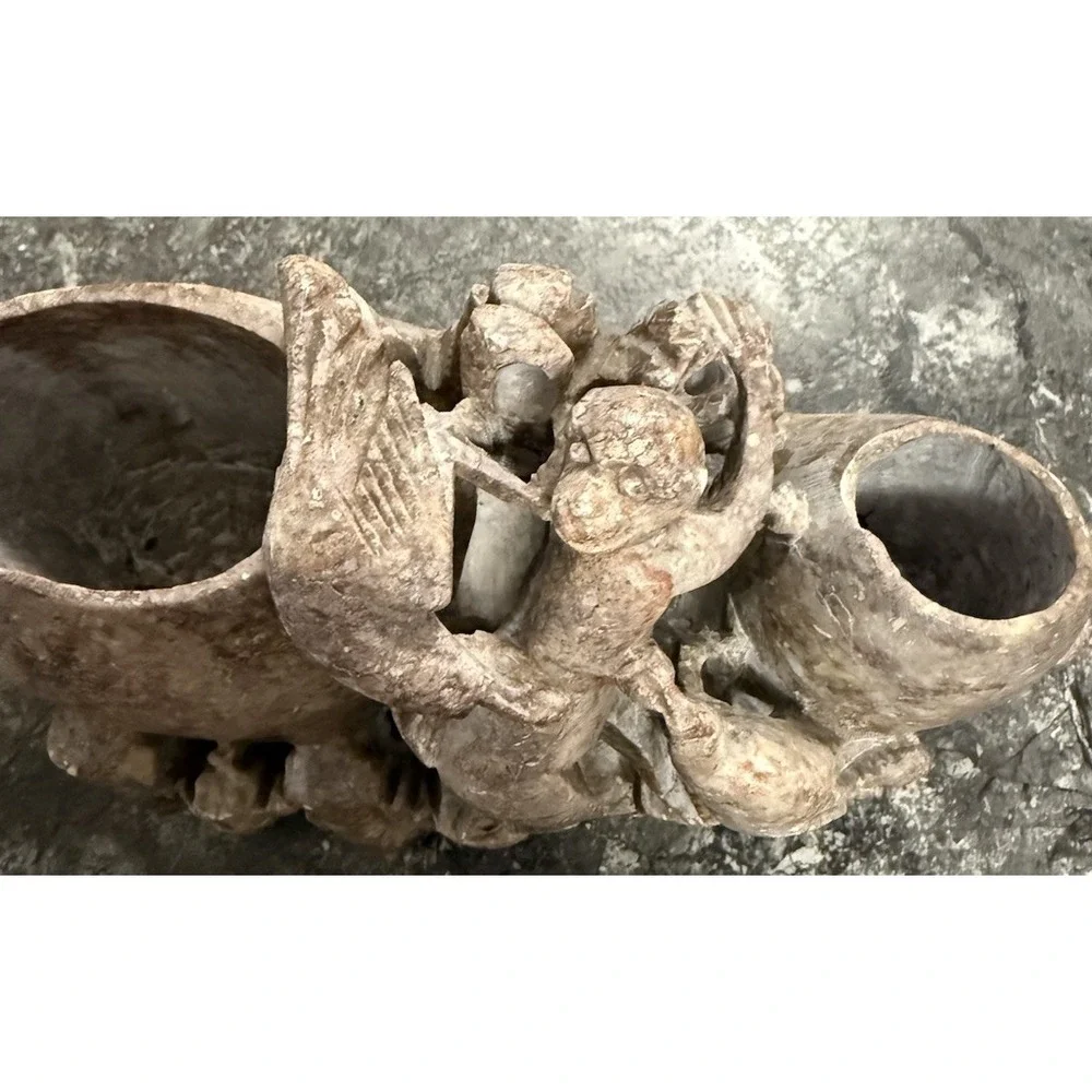 Monkey Brush Pot Art‎ Vintage Chinese Dark Soapstone Hand Carved